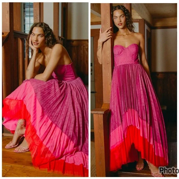 Anthropologie Hutch Calloway Strapless Bustier Tulle Maxi Dress Purple Red Sz 12 - Picture 1 of 8